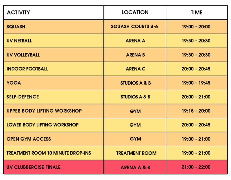 BUCS Active Project Timetable