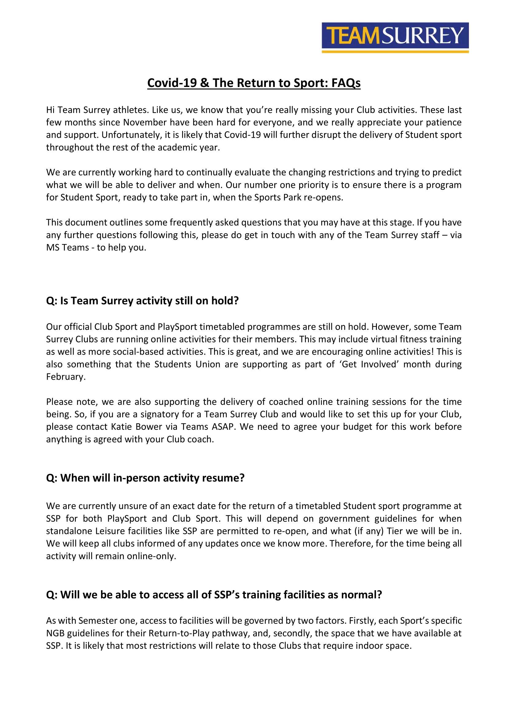 Team Surrey FAQs